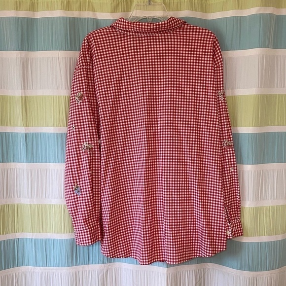 Vintage Gingham Plaid Embroidered Fruit Floral Long Sleeve Shirt Sz 1X - Picture 6 of 9